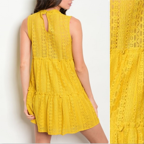 LAST 1BOHO CHIC YELLOW LACE DRESS - Picture 4 of 4